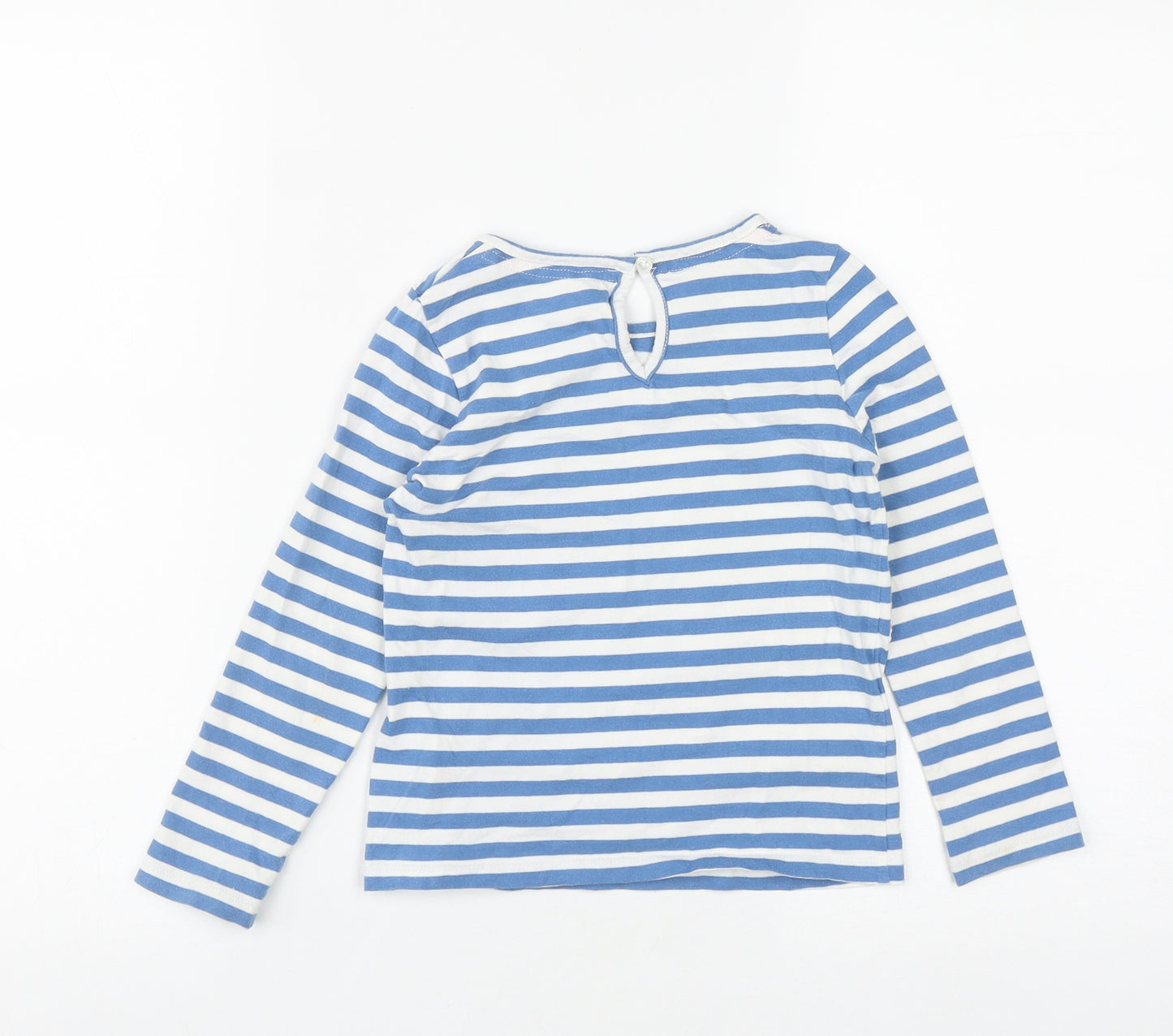 Monsoon Girls Blue Striped Cotton Basic T-Shirt Size 5-6 Years Round Neck Button - Unicorn