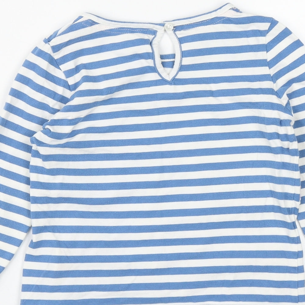 Monsoon Girls Blue Striped Cotton Basic T-Shirt Size 5-6 Years Round Neck Button - Unicorn