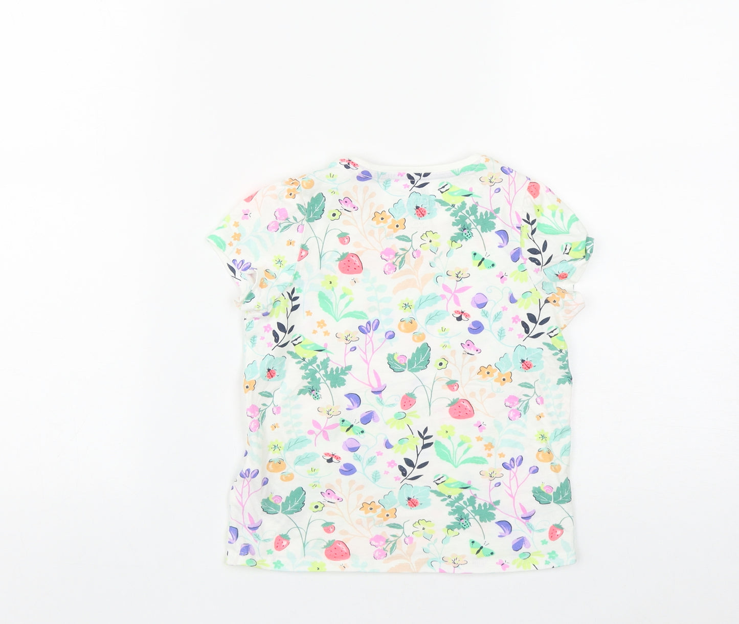 Marks and Spencer Girls Multicoloured Geometric Cotton Basic T-Shirt Size 5-6 Years Round Neck