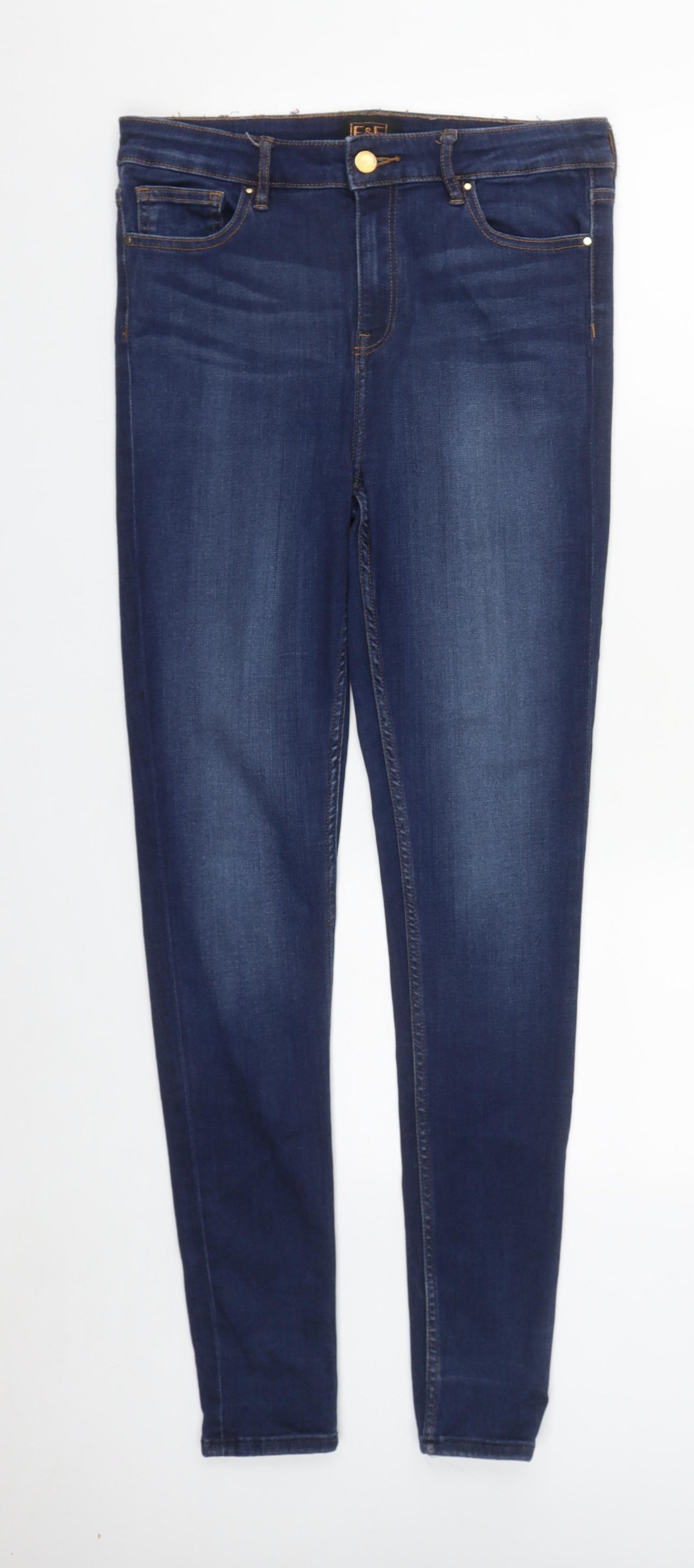 F&F Womens Blue  Cotton Straight Jeans Size 12 L31 in Regular Zip