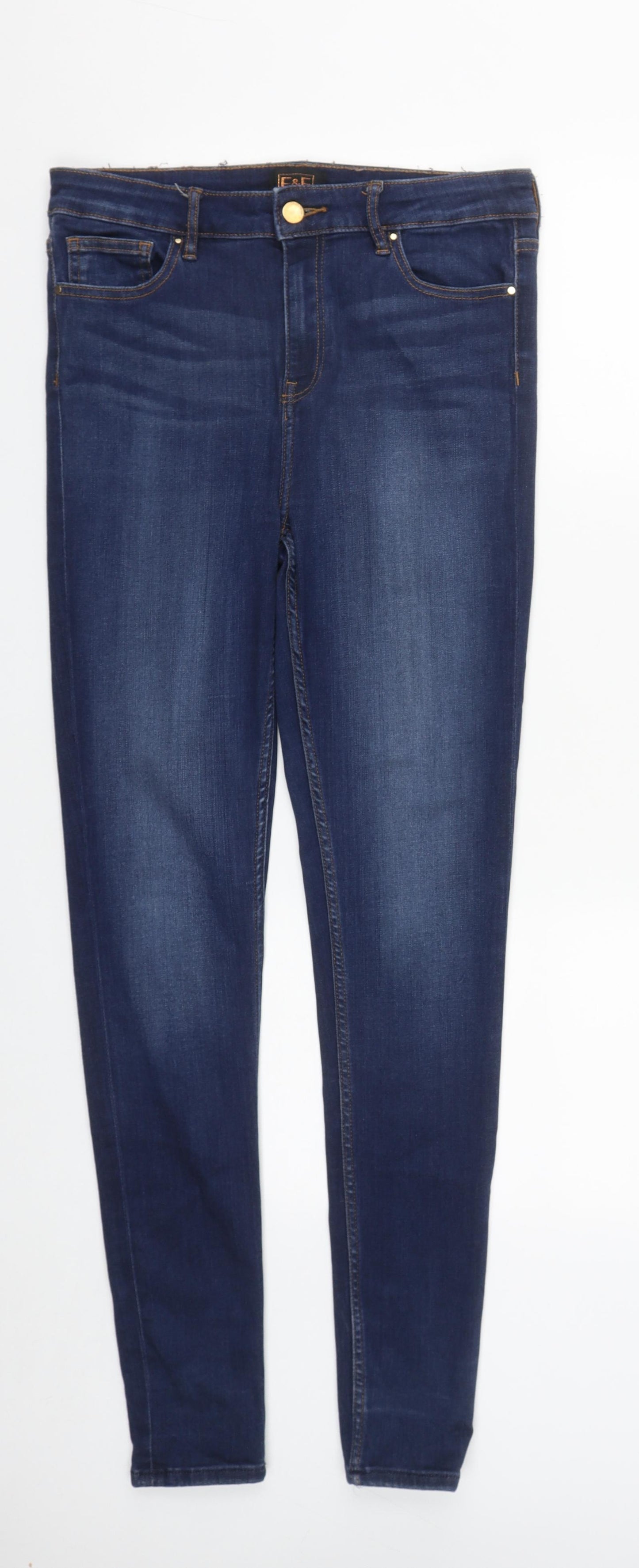 F&F Womens Blue  Cotton Straight Jeans Size 12 L31 in Regular Zip
