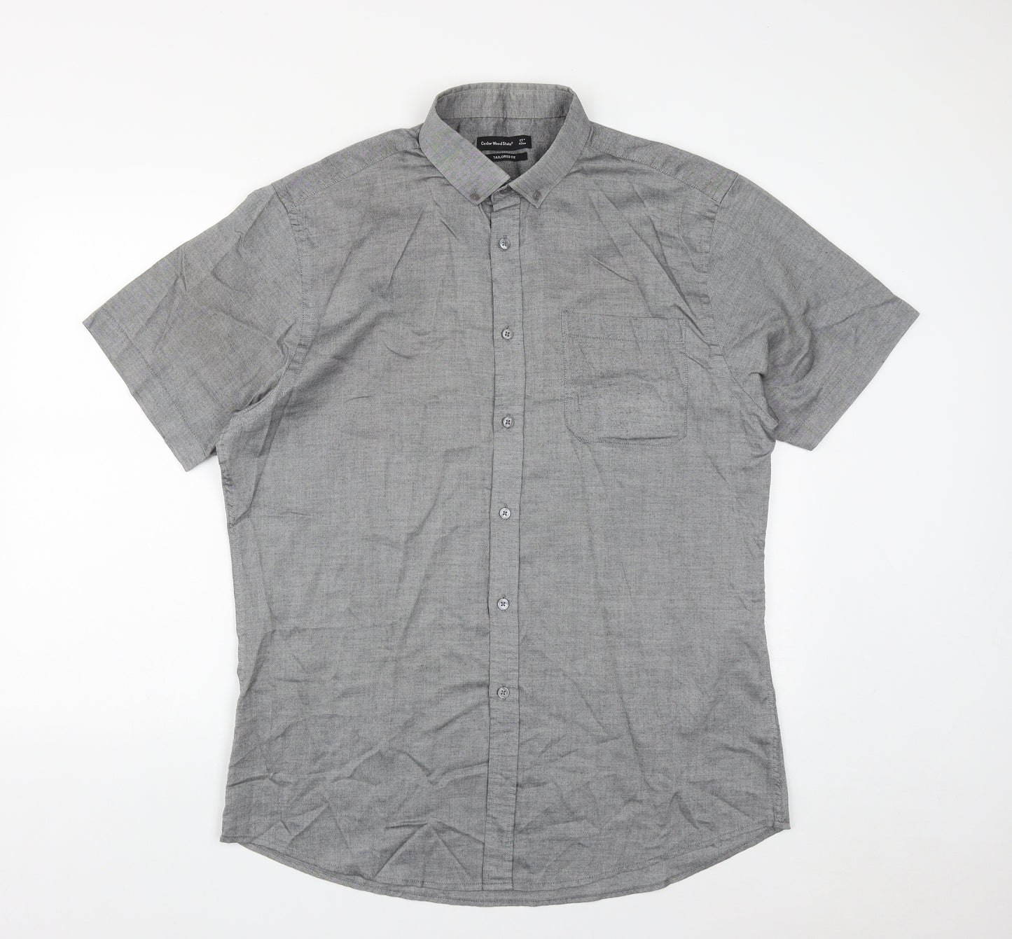 Cedar Wood State Mens Grey  Cotton  Button-Up Size 17 Collared Button