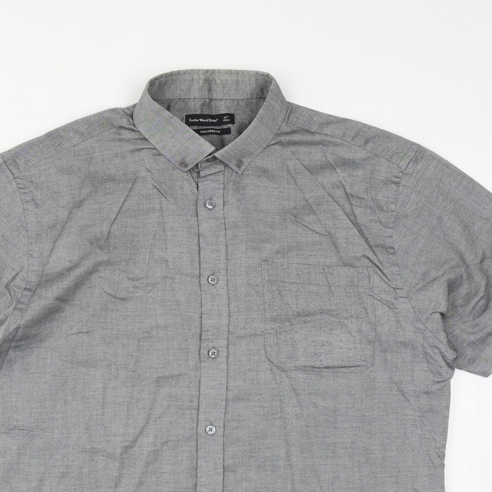 Cedar Wood State Mens Grey  Cotton  Button-Up Size 17 Collared Button