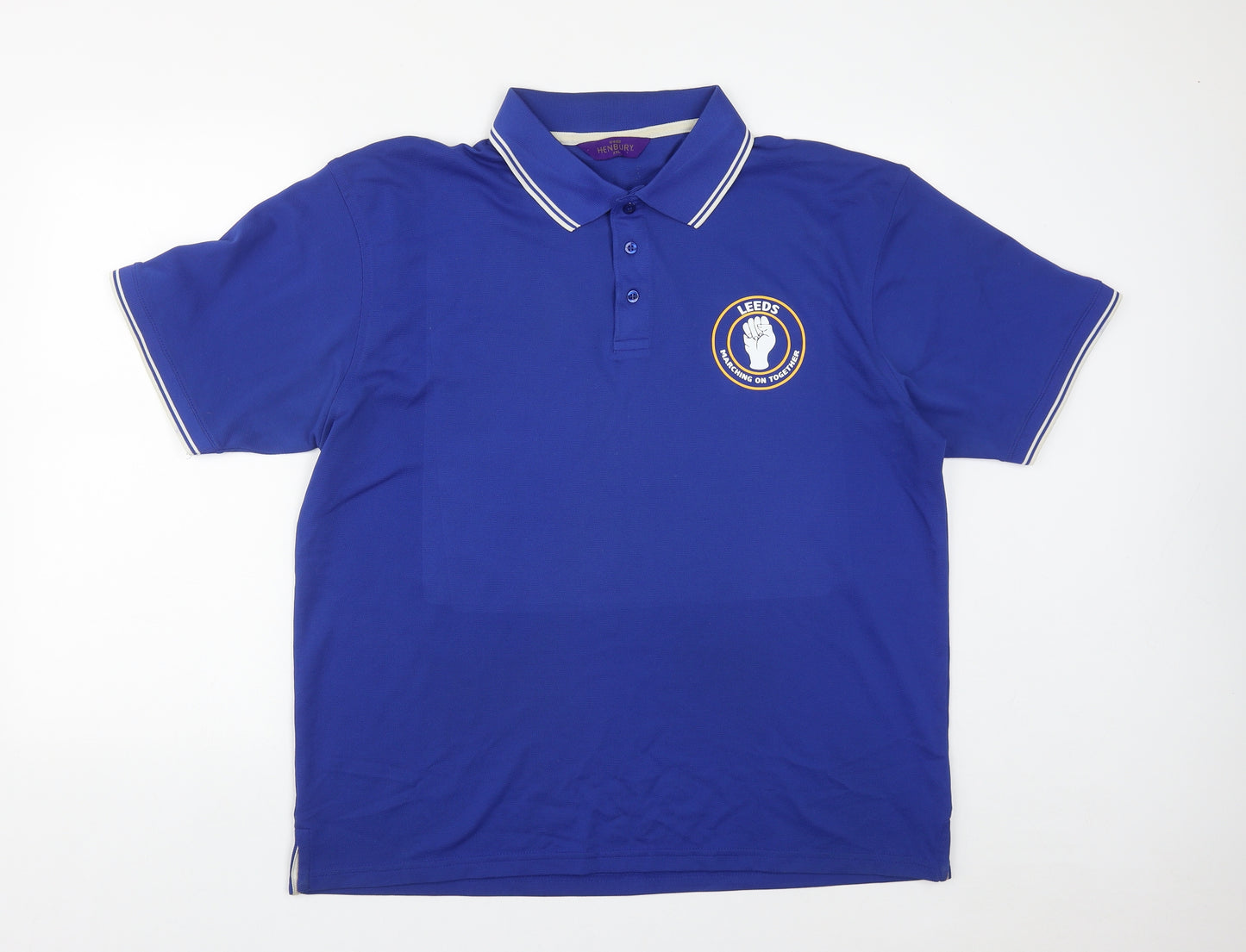 Henbury Mens Blue  Polyester Basic Polo Size 2XL Collared Button - Leeds