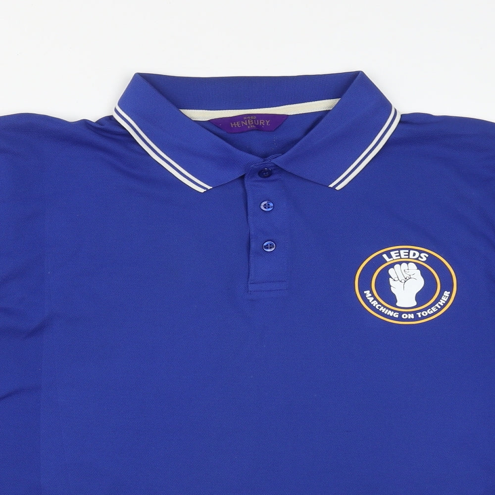 Henbury Mens Blue  Polyester Basic Polo Size 2XL Collared Button - Leeds