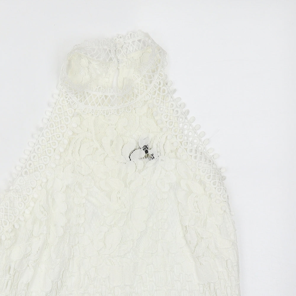 Lipsy Womens White  Viscose Basic Blouse Size 10 High Neck