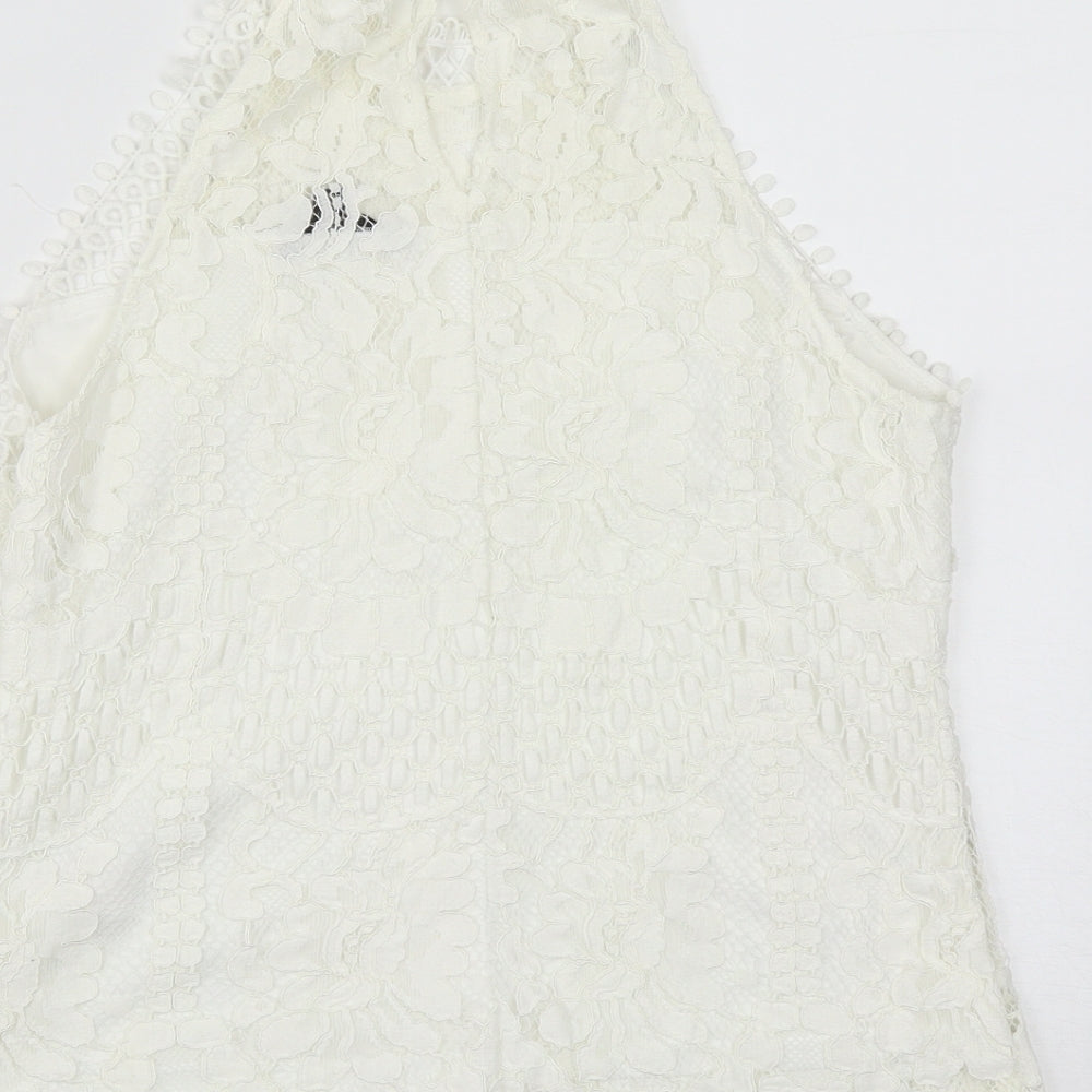 Lipsy Womens White  Viscose Basic Blouse Size 10 High Neck