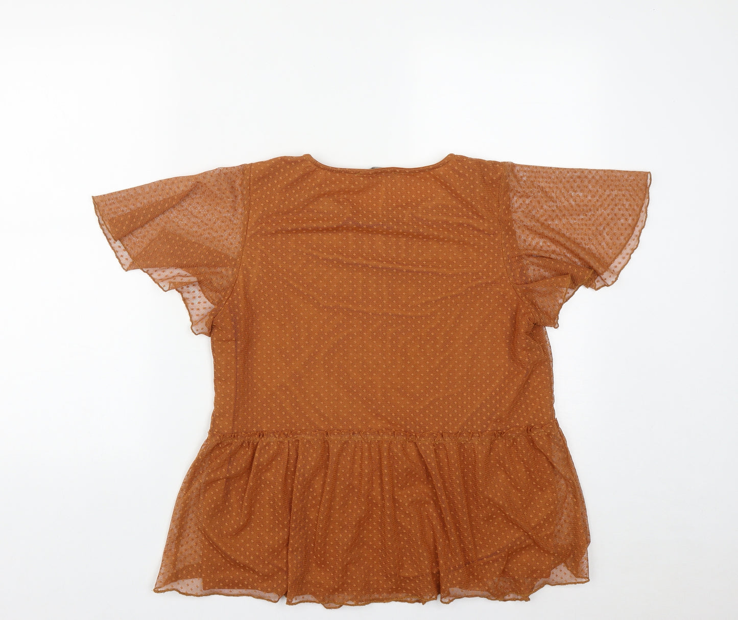 George Womens Brown Geometric Polyester Basic Blouse Size 14 Round Neck