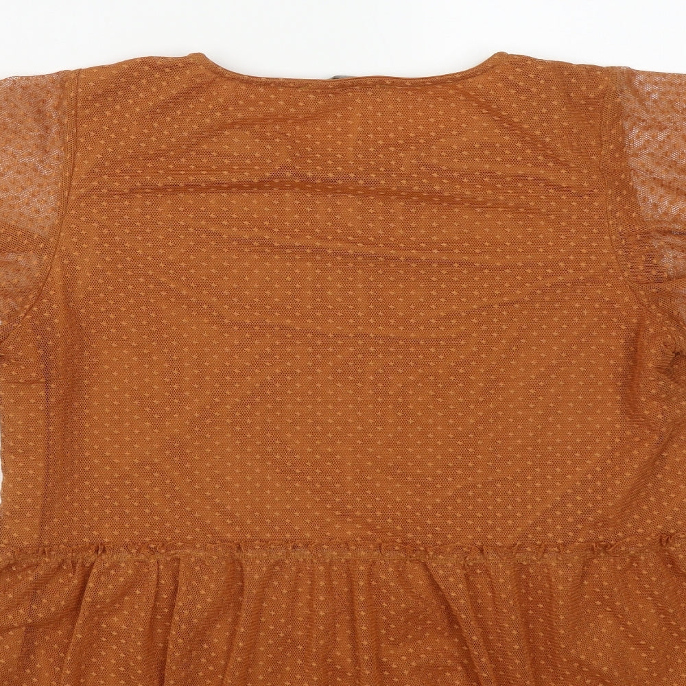 George Womens Brown Geometric Polyester Basic Blouse Size 14 Round Neck