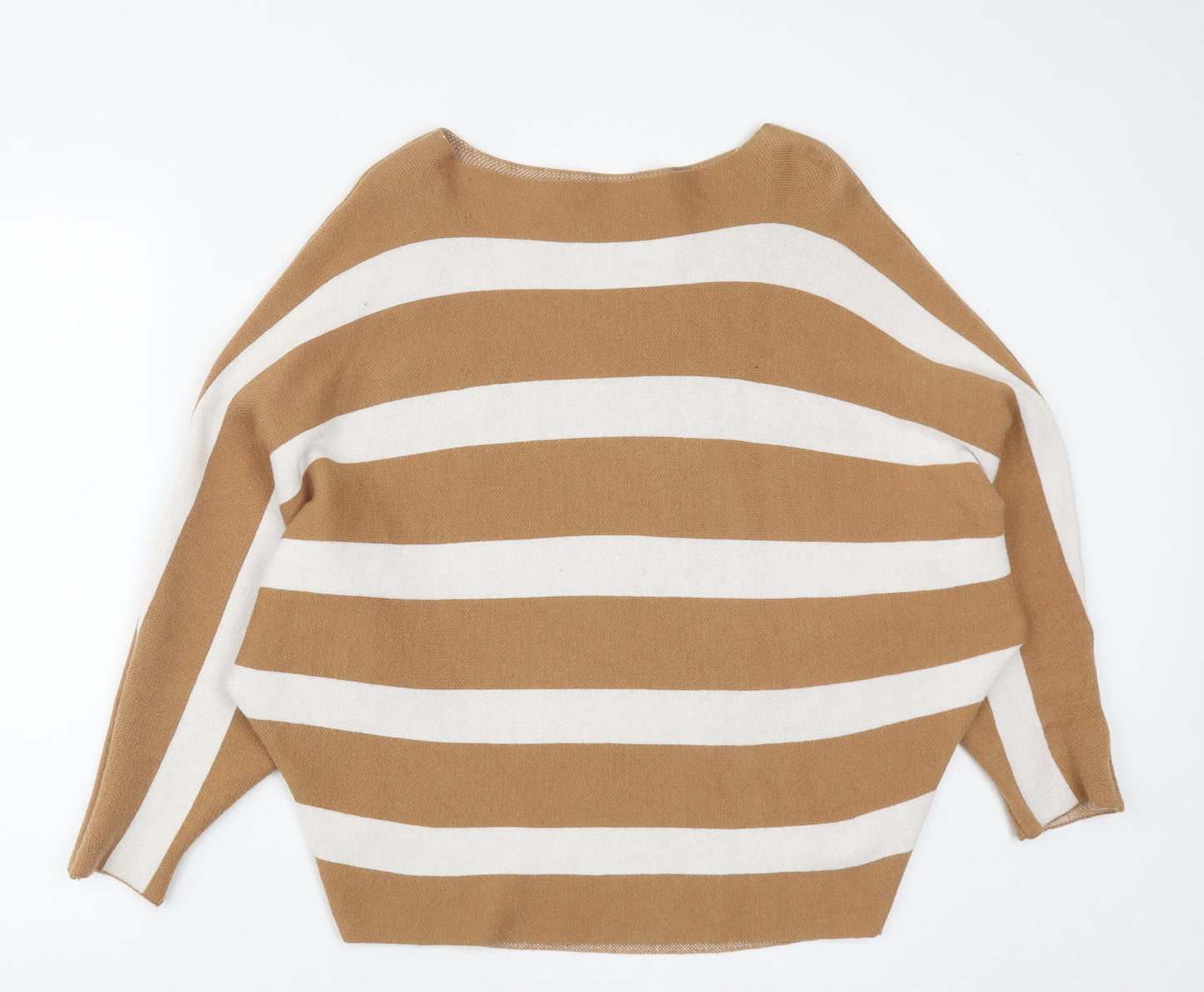 Preworn Womens Brown Scoop Neck Striped Viscose Pullover Jumper Size S