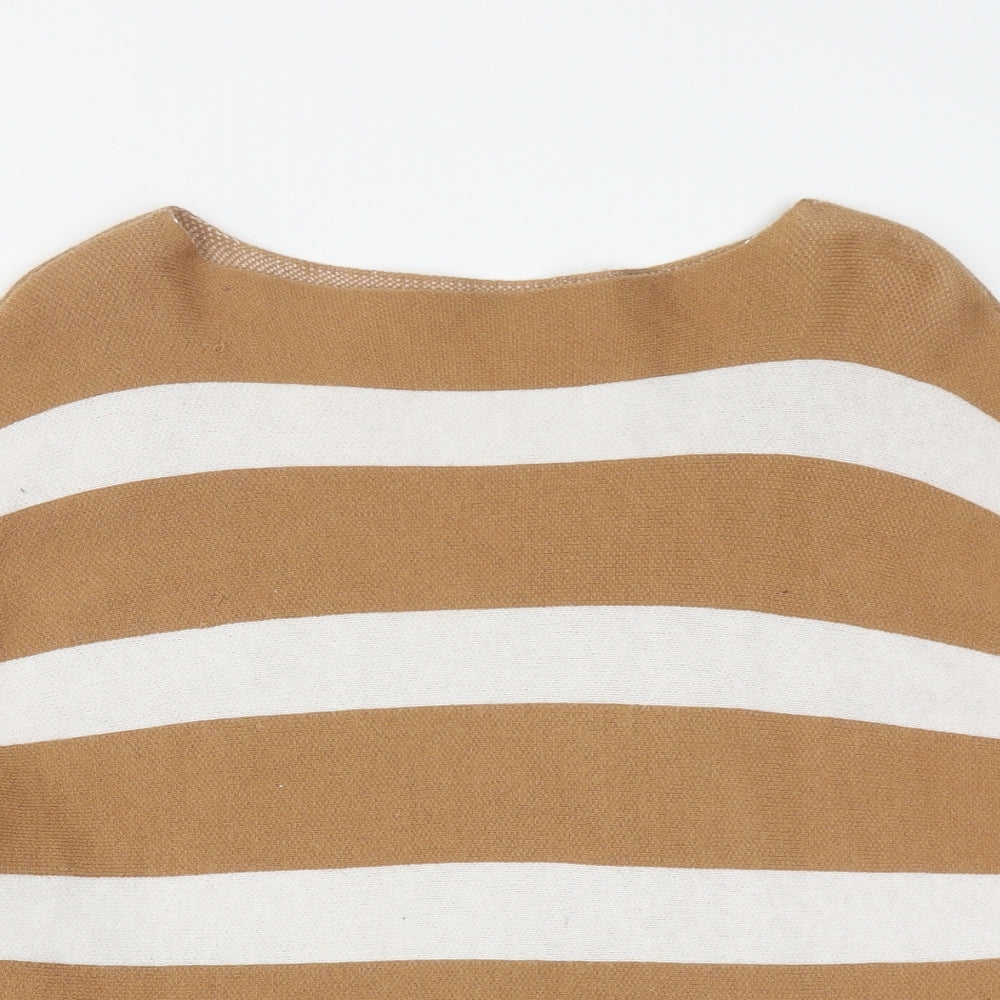 Preworn Womens Brown Scoop Neck Striped Viscose Pullover Jumper Size S