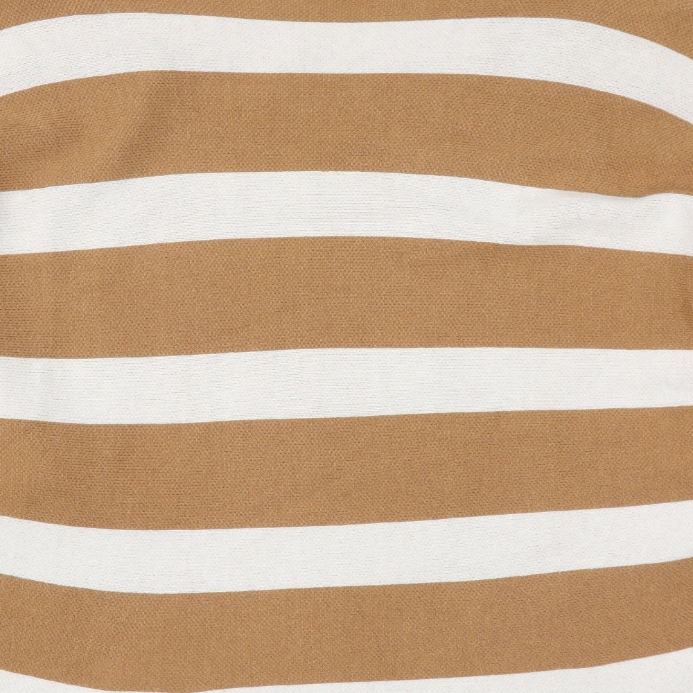 Preworn Womens Brown Scoop Neck Striped Viscose Pullover Jumper Size S