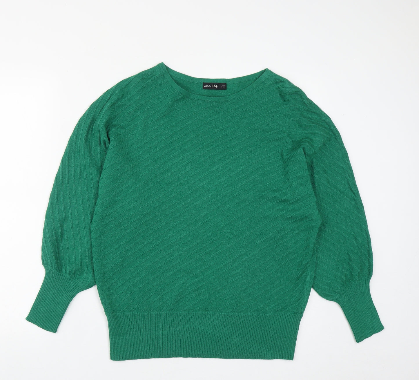 F&F Womens Green Round Neck  Viscose Pullover Jumper Size 10