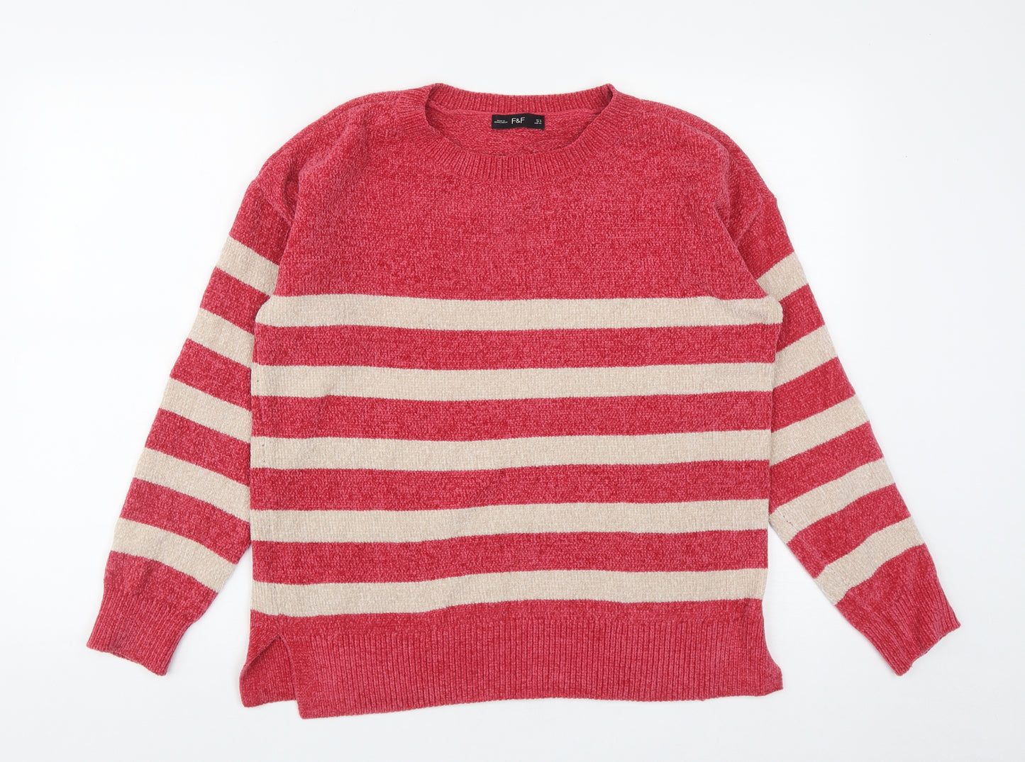 F&F Womens Multicoloured Round Neck Striped Polyester Pullover Jumper Size 12