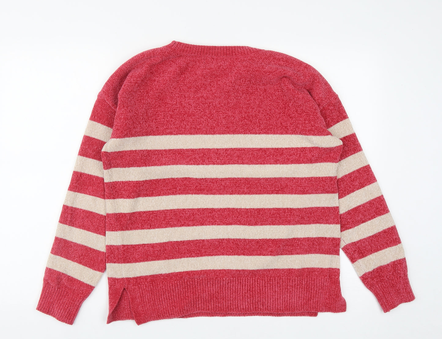 F&F Womens Multicoloured Round Neck Striped Polyester Pullover Jumper Size 12