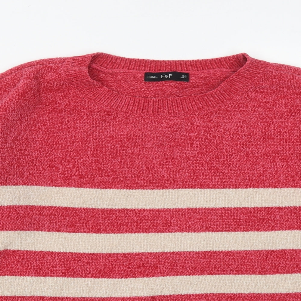 F&F Womens Multicoloured Round Neck Striped Polyester Pullover Jumper Size 12