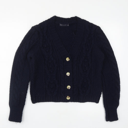 Marks and Spencer Womens Blue V-Neck  Acrylic Cardigan Jumper Size 10