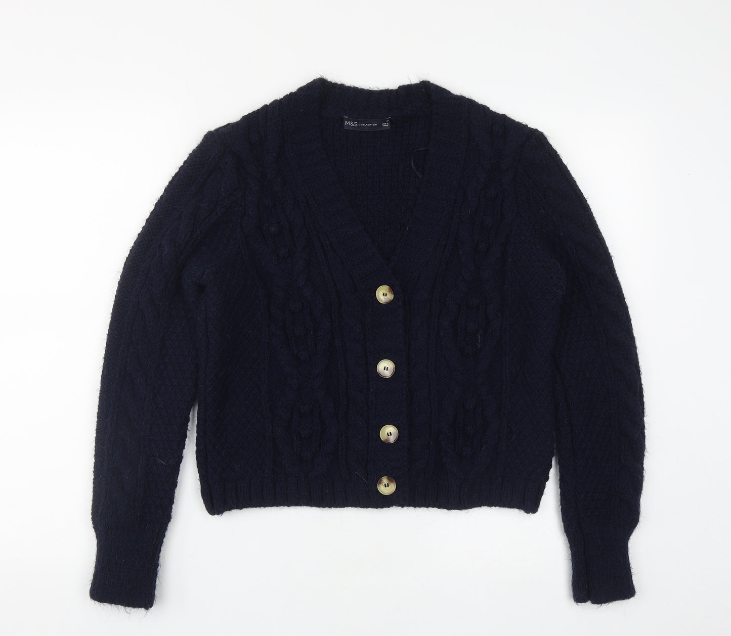 Marks and Spencer Womens Blue V-Neck  Acrylic Cardigan Jumper Size 10