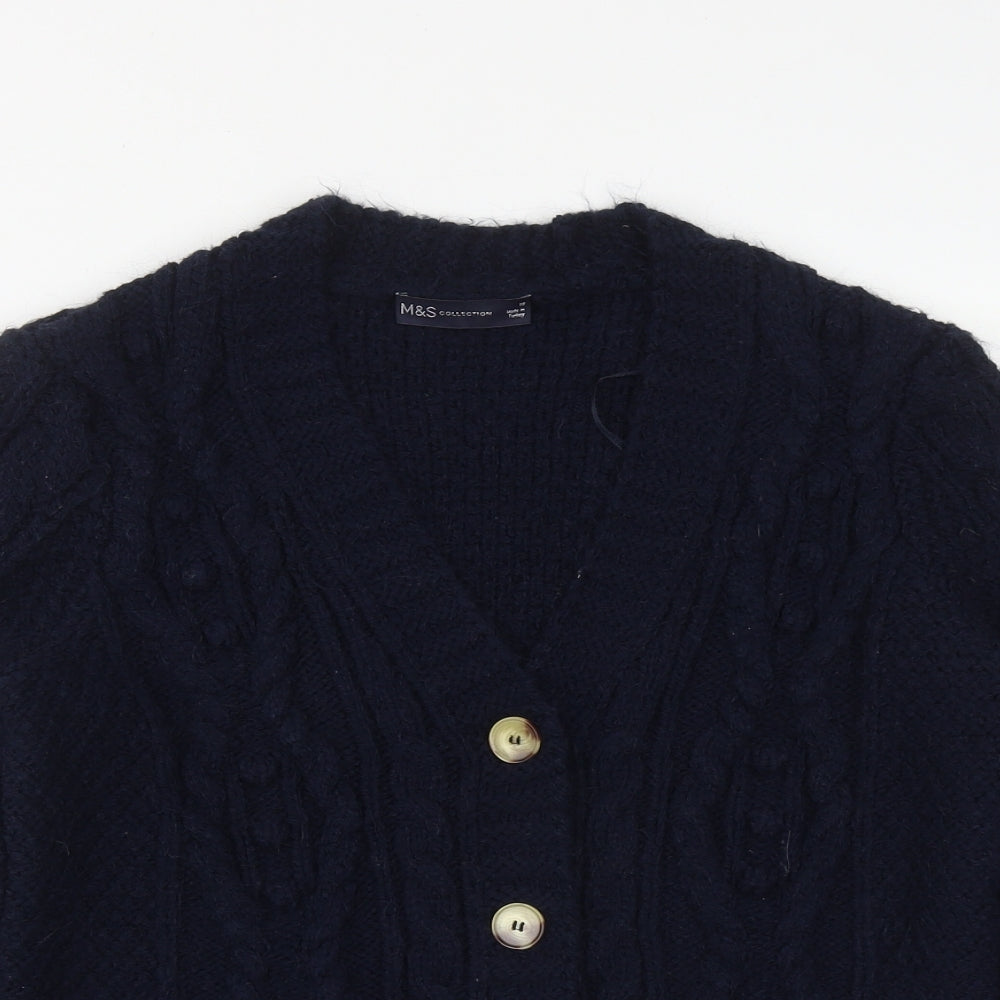Marks and Spencer Womens Blue V-Neck  Acrylic Cardigan Jumper Size 10