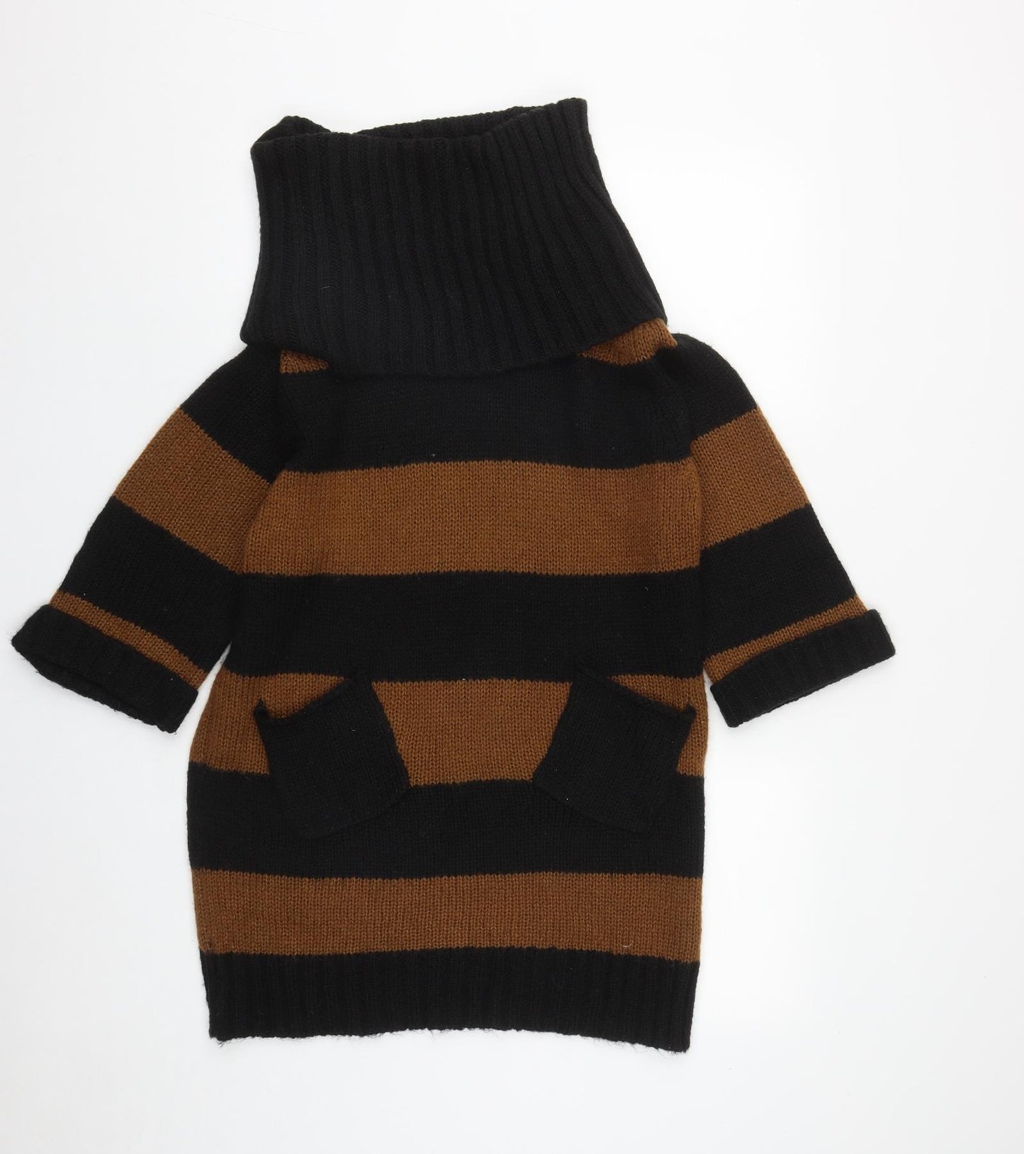 Warehouse Womens Black Roll Neck Striped Acrylic Pullover Jumper Size 12