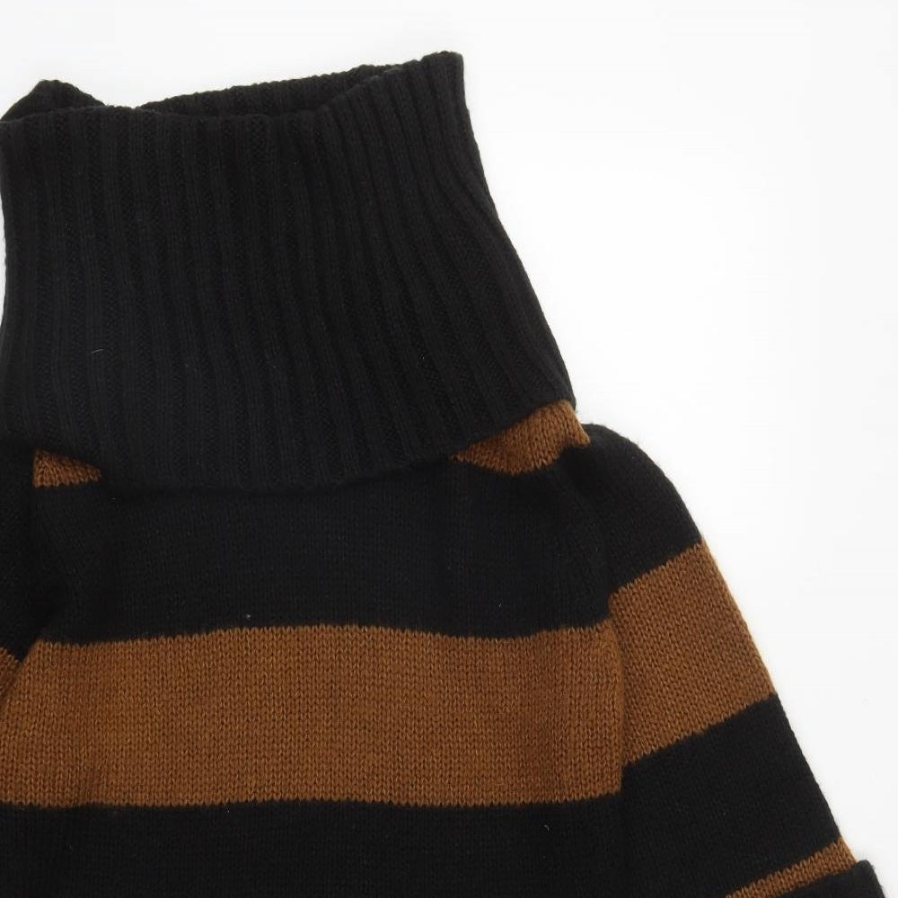 Warehouse Womens Black Roll Neck Striped Acrylic Pullover Jumper Size 12