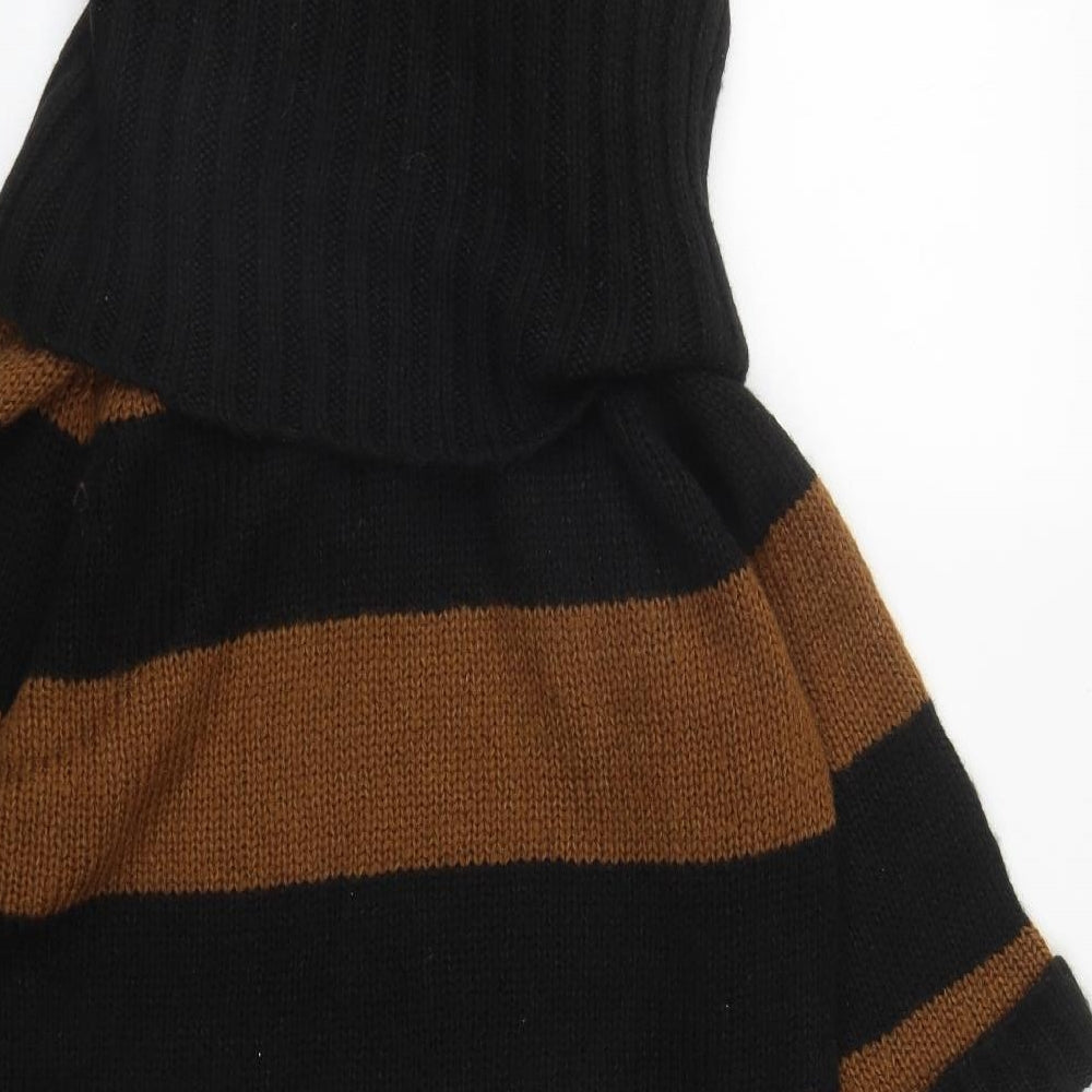 Warehouse Womens Black Roll Neck Striped Acrylic Pullover Jumper Size 12
