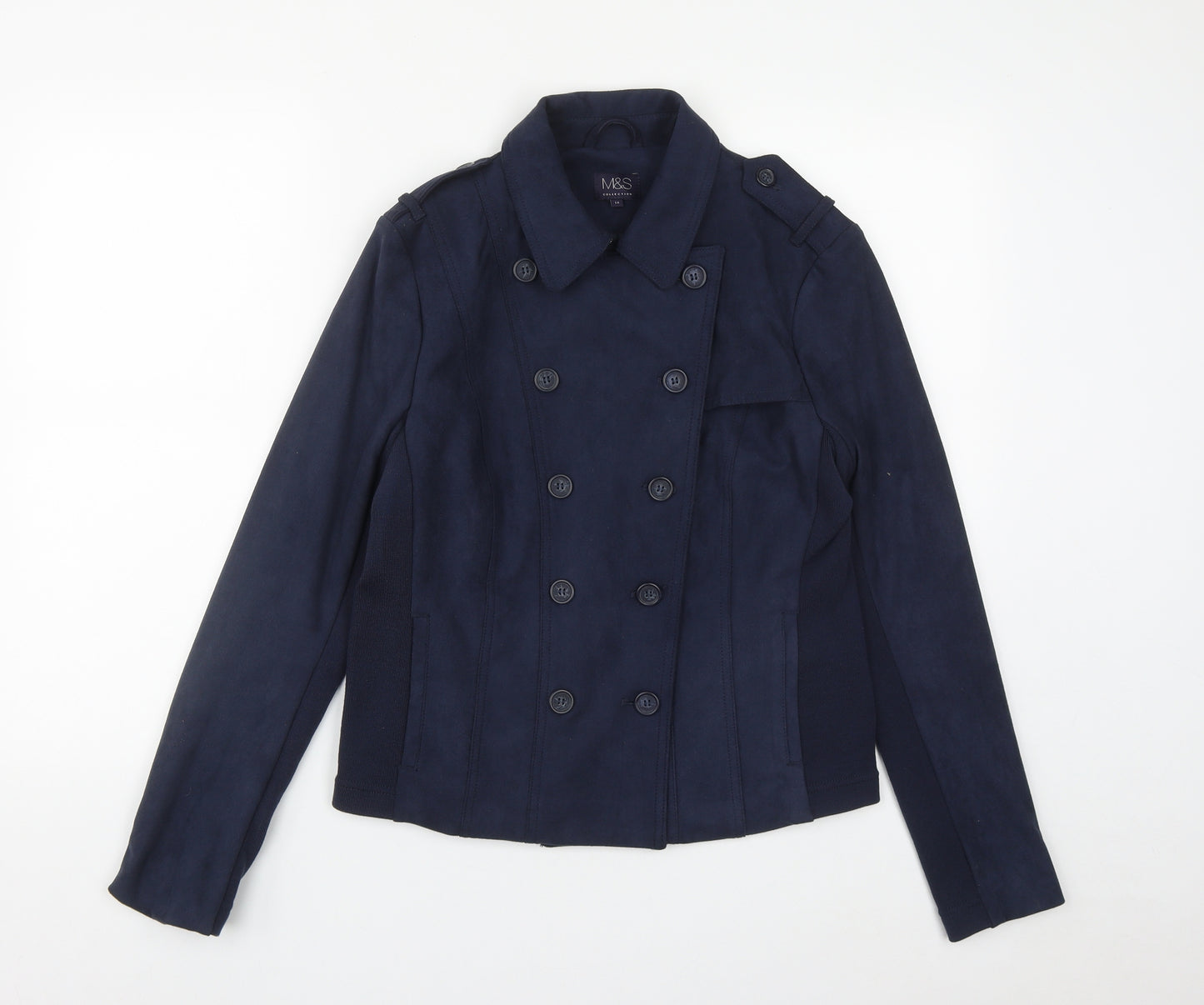 Marks and Spencer Womens Blue   Pea Coat Coat Size 14  Button