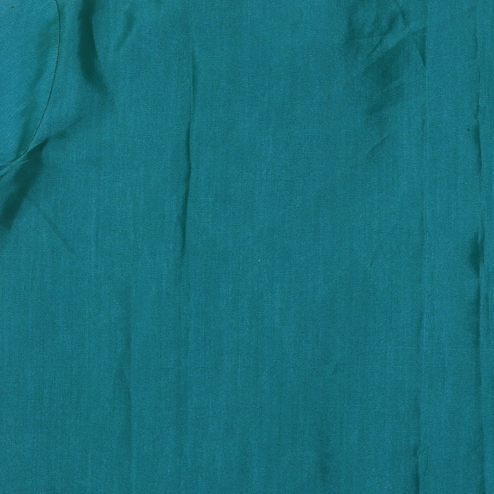 Preworn Mens Green Geometric Silk  Button-Up Size 2XL Collared Button