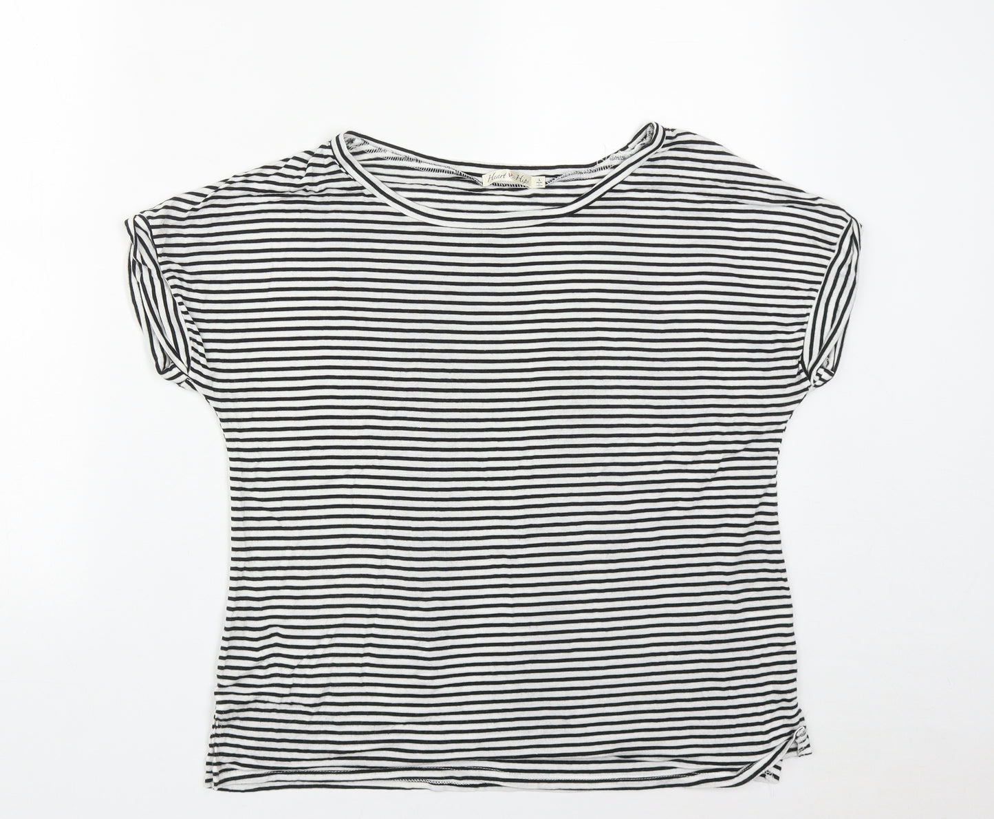 Heart & Hips Womens Multicoloured Striped Cotton Basic T-Shirt Size L Round Neck