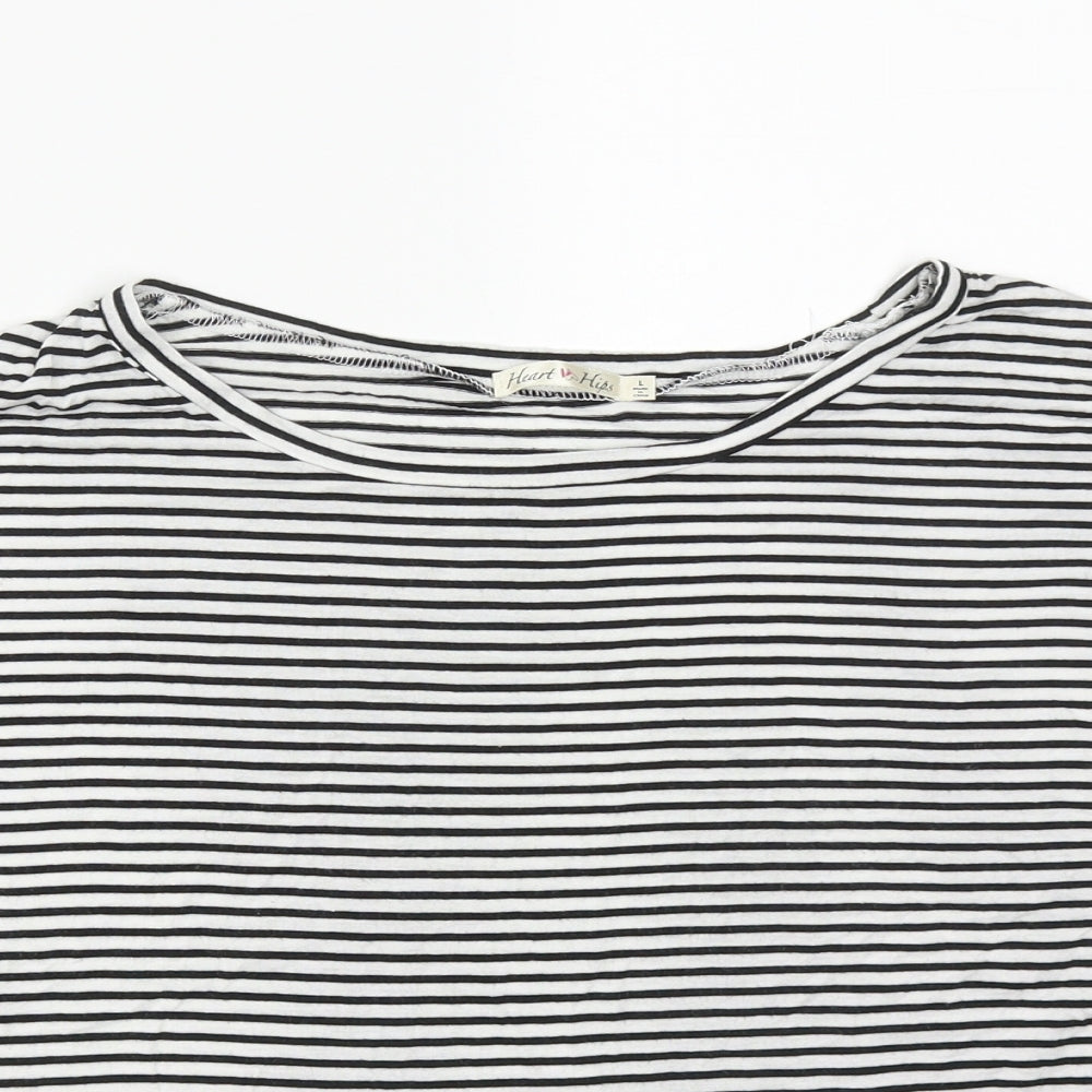 Heart & Hips Womens Multicoloured Striped Cotton Basic T-Shirt Size L Round Neck