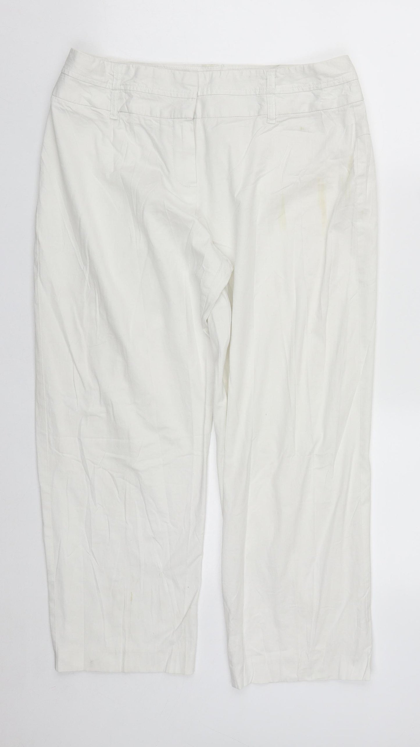 Marks and Spencer Womens White  Cotton Cropped Trousers Size 14 L24 in Regular Zip