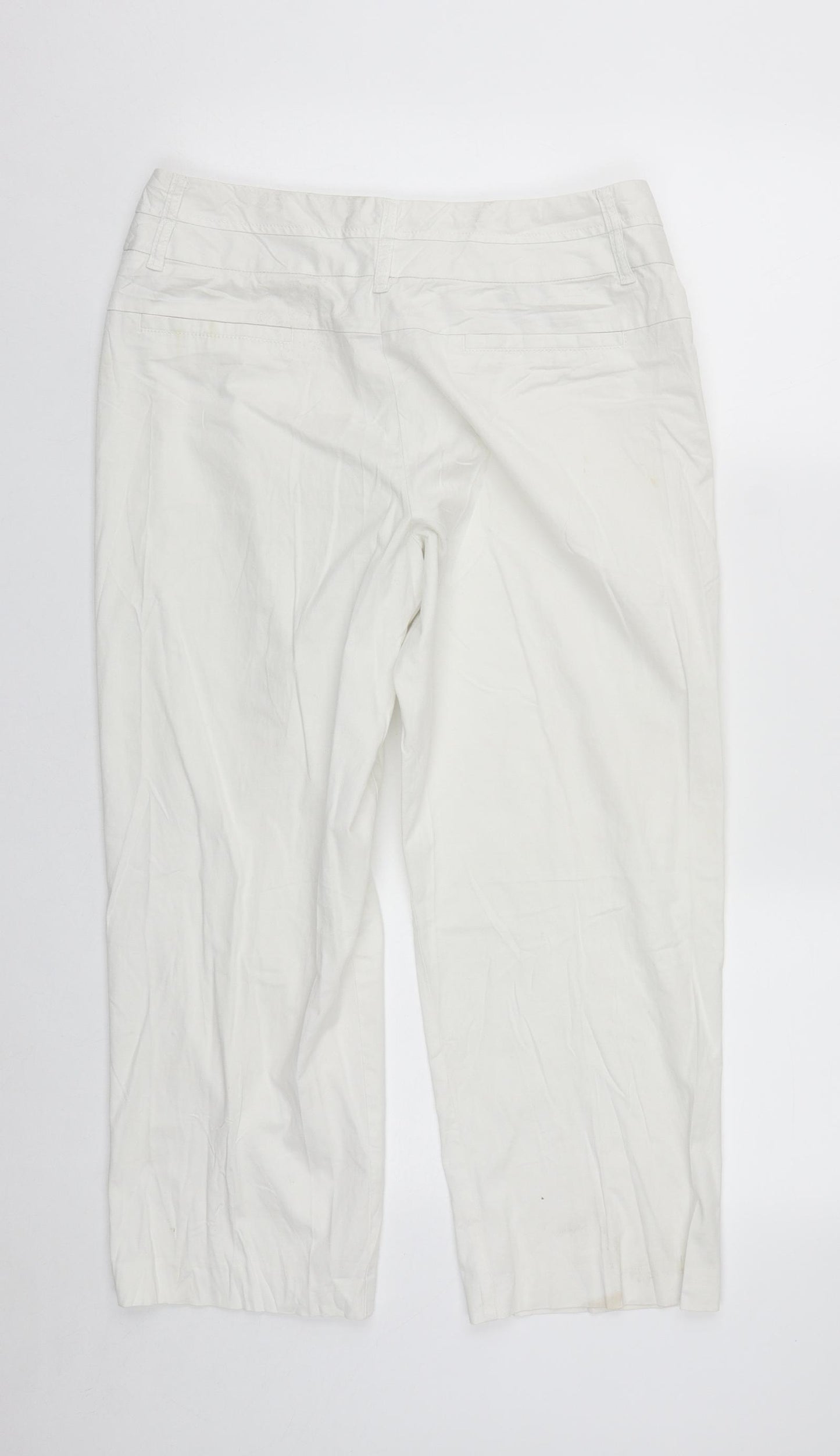 Marks and Spencer Womens White  Cotton Cropped Trousers Size 14 L24 in Regular Zip