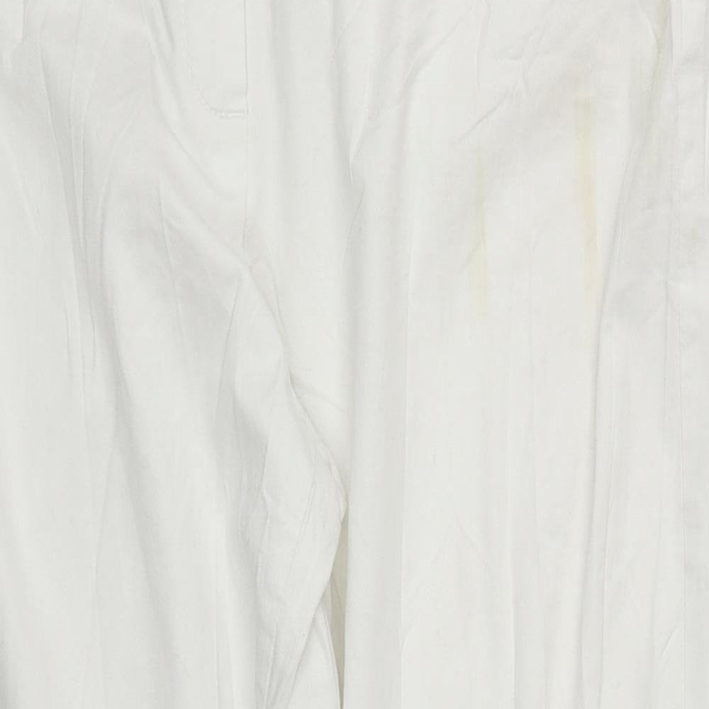 Marks and Spencer Womens White  Cotton Cropped Trousers Size 14 L24 in Regular Zip