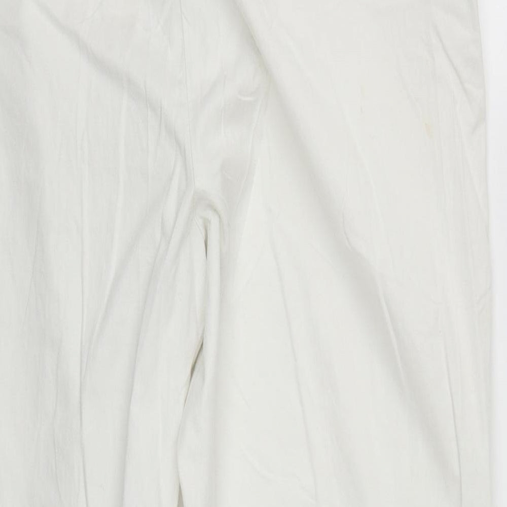 Marks and Spencer Womens White  Cotton Cropped Trousers Size 14 L24 in Regular Zip
