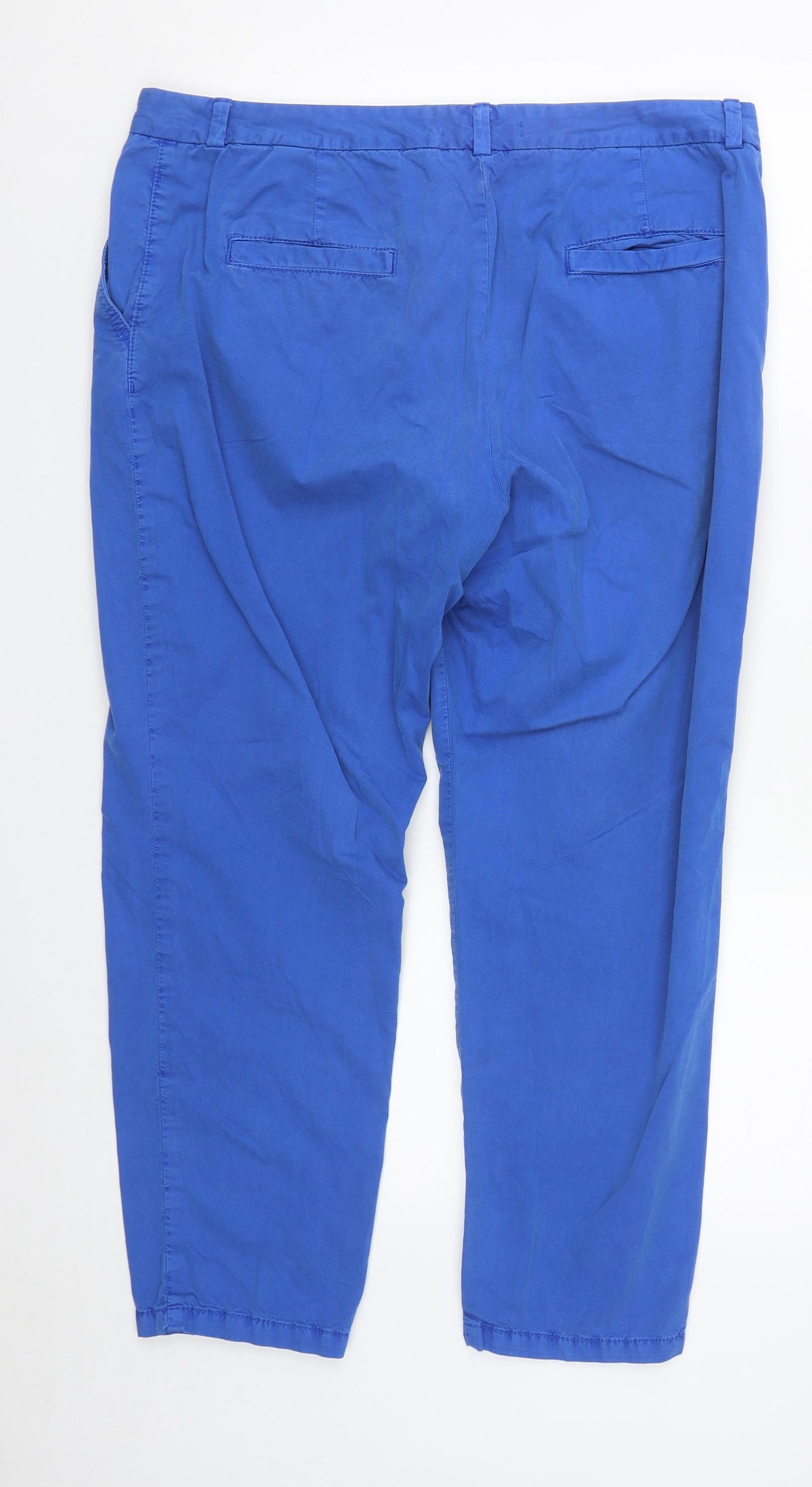 Marks and Spencer Womens Blue  Cotton Cropped Trousers Size 16 L25 in Regular Zip