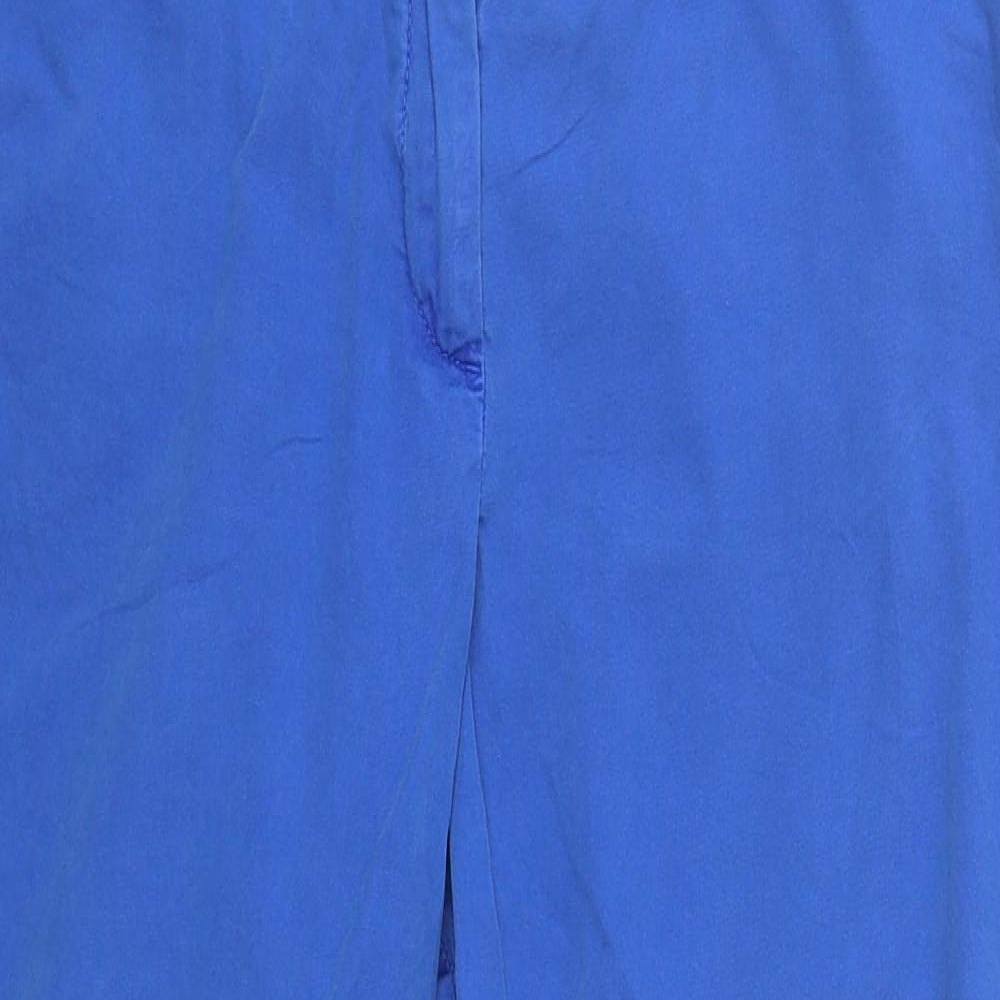 Marks and Spencer Womens Blue  Cotton Cropped Trousers Size 16 L25 in Regular Zip