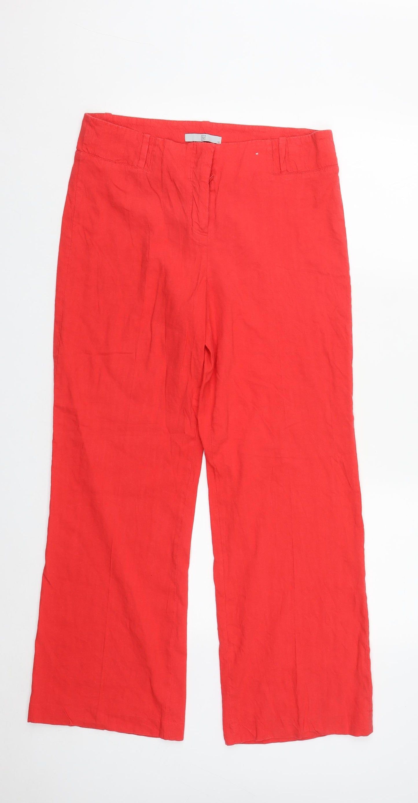 Tu  Womens Red  Linen Trousers  Size 12 L30 in Regular Zip