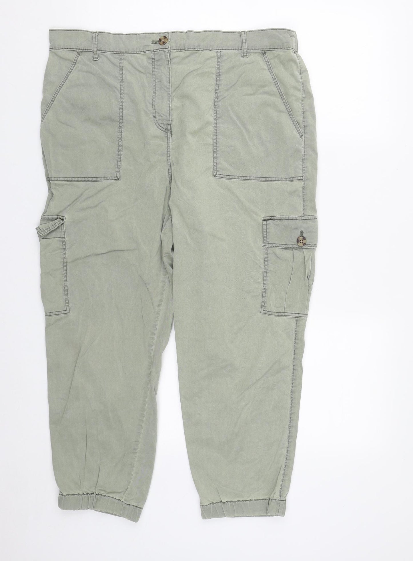 Marks and Spencer Womens Green  Lyocell Cargo Trousers Size 18 L24 in Regular Zip