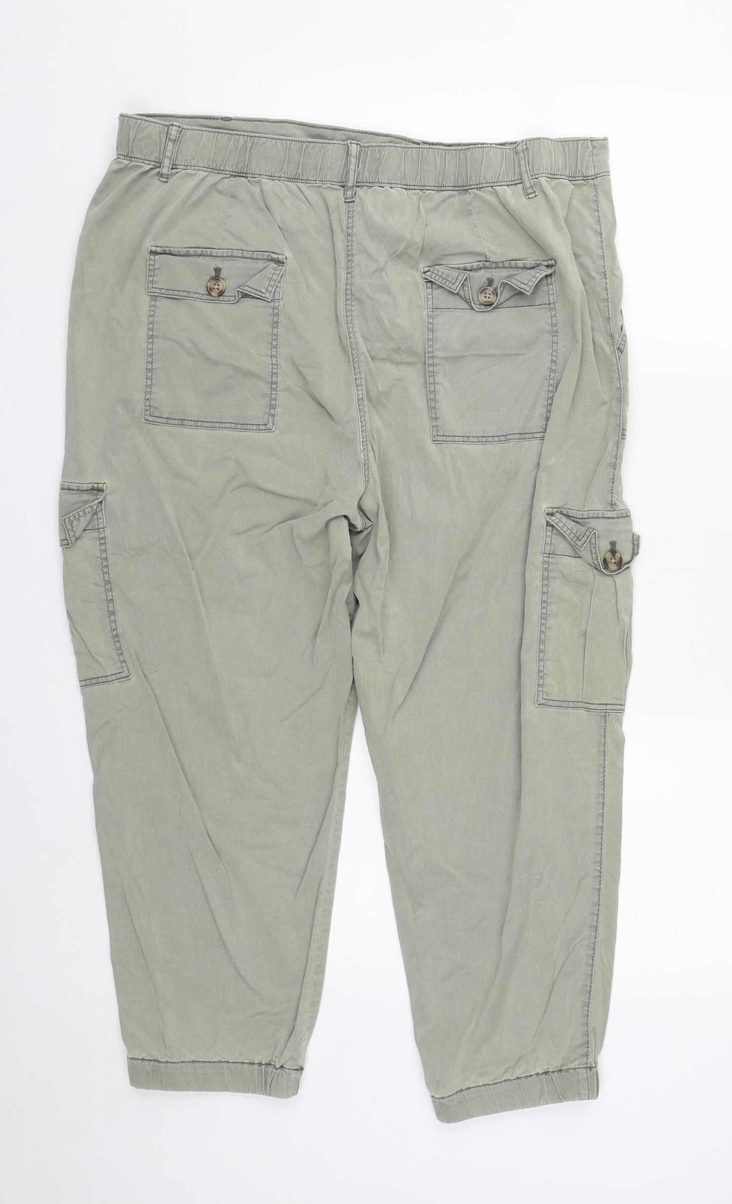 Marks and Spencer Womens Green  Lyocell Cargo Trousers Size 18 L24 in Regular Zip