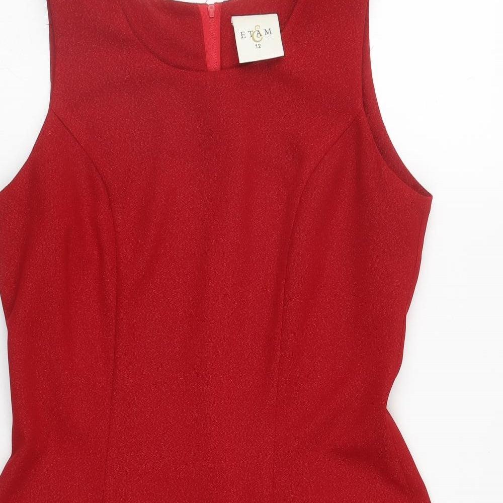 Etam Womens Red  Polyester Fit & Flare  Size 12  Round Neck Zip