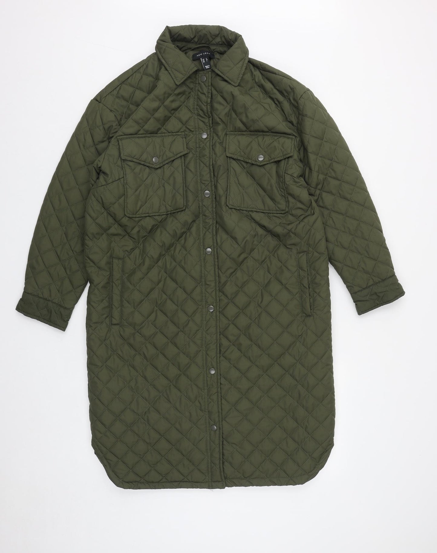 New Look Womens Green   Quilted Coat Size 8  Snap
