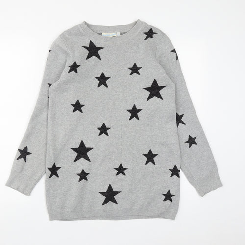 JoJo Maman Bébé Womens Grey Round Neck  Cotton Pullover Jumper Size S   - Star print
