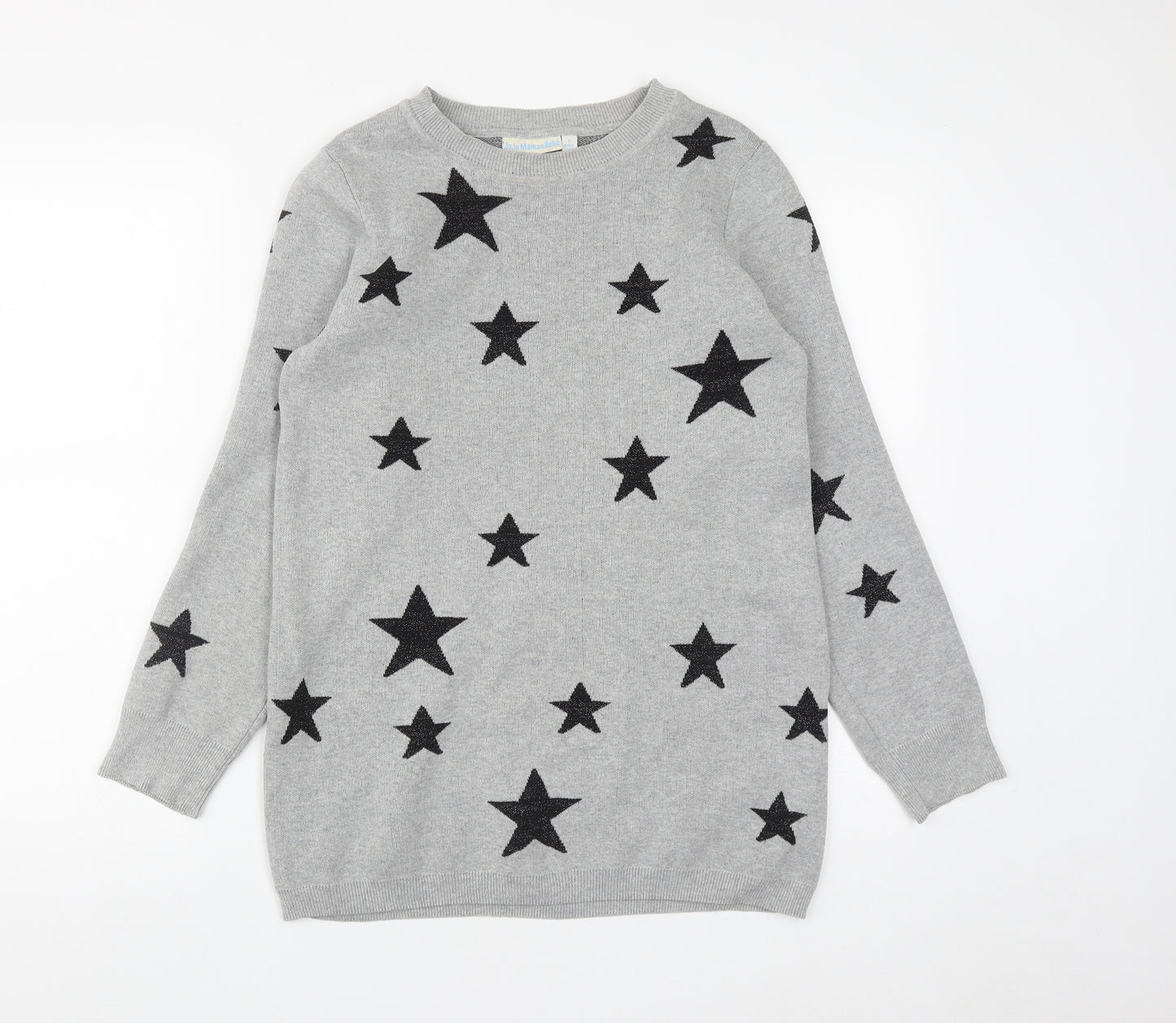 JoJo Maman Bébé Womens Grey Round Neck  Cotton Pullover Jumper Size S   - Star print