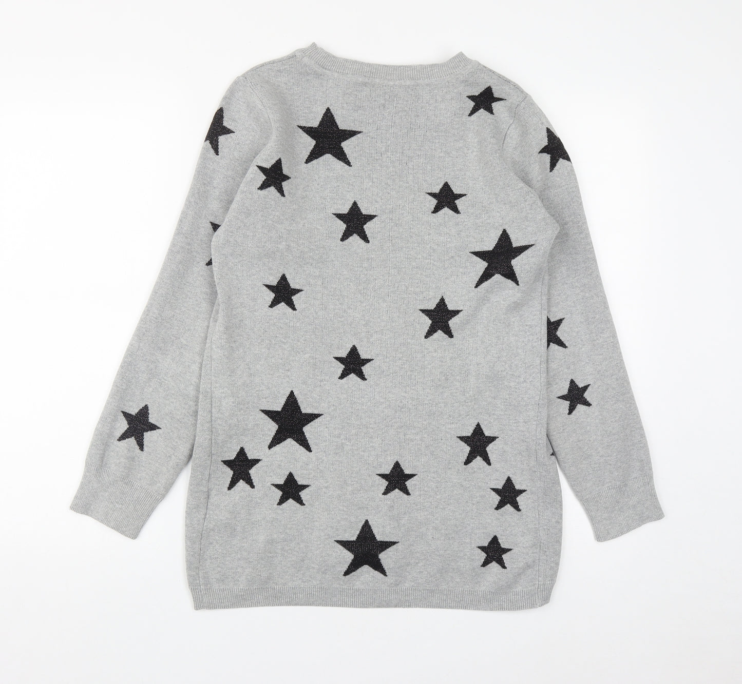 JoJo Maman Bébé Womens Grey Round Neck  Cotton Pullover Jumper Size S   - Star print