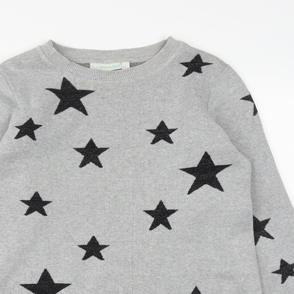 JoJo Maman Bébé Womens Grey Round Neck  Cotton Pullover Jumper Size S   - Star print