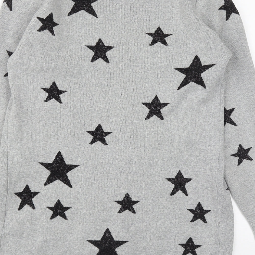 JoJo Maman Bébé Womens Grey Round Neck  Cotton Pullover Jumper Size S   - Star print