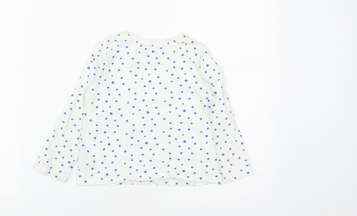 NEXT Girls White Polka Dot Cotton Basic T-Shirt Size 3-4 Years Roll Neck