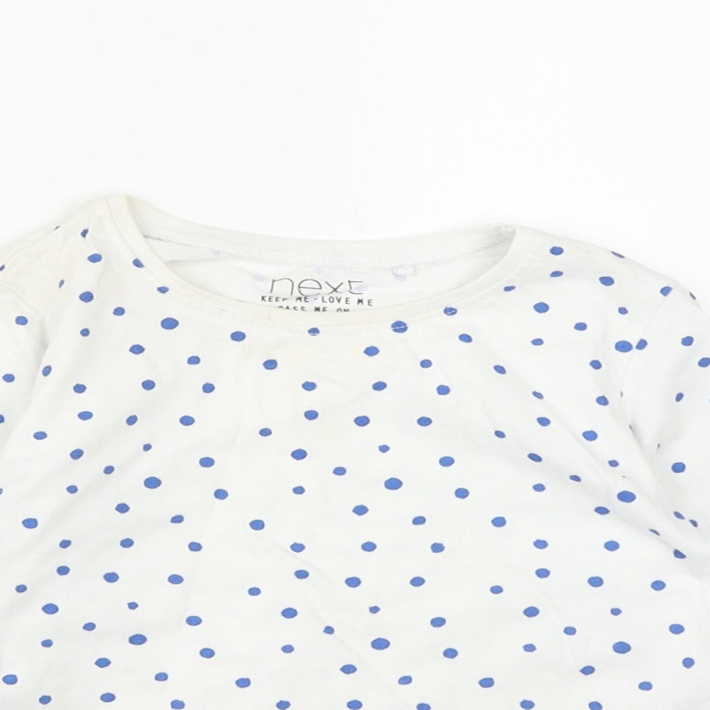 NEXT Girls White Polka Dot Cotton Basic T-Shirt Size 3-4 Years Roll Neck