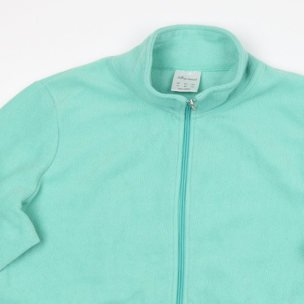 Being casual Womens Green Collared  Polyester Full Zip Jumper Size 16