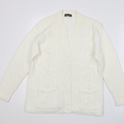 Lady ice Womens Ivory V-Neck  Acrylic Cardigan Jumper Size M   - Size M/L